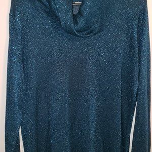 Coldwater Creek Teal Sparkle Cowl Turtleneck